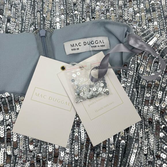 Mac Duggal Embellished Long Sleeve Midi Dress Platinum 5576 Size 20 - Picture 12 of 13